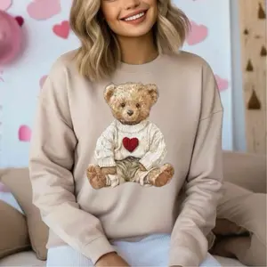 Valentines Day Bear heart sweater Gildan sweatshirt women