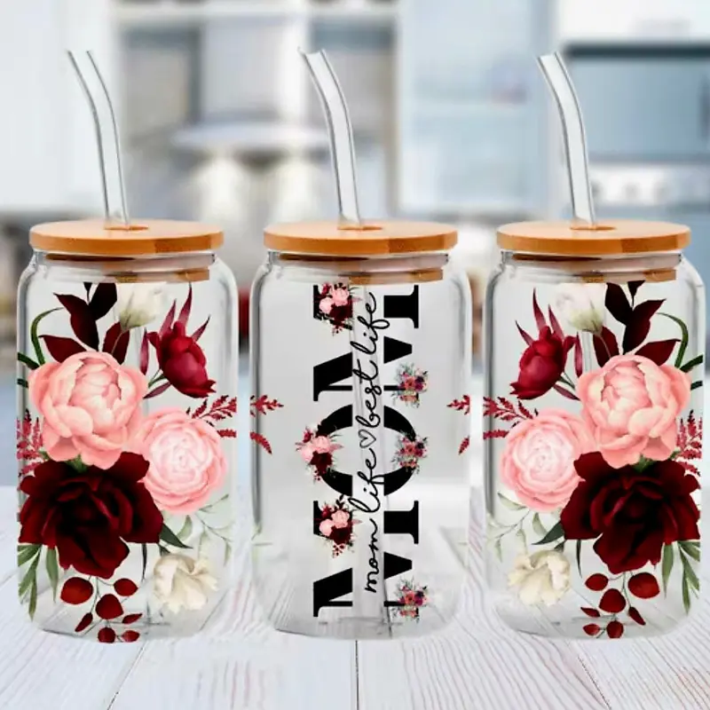 Mom Pink & Red Rose - UVDTF Wrap for cups/hard surfaces sticker Adhesive Vinyl Decal Custom Decal