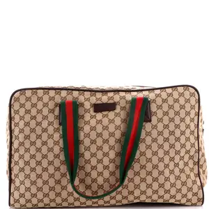 Pre-owned GUCCI Canvas Plain Travel Bags Web Carry On Duffle Bag GG Canvas Large by Rebag