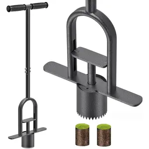 Sod Plugger Tool, Grass Plugger Tool with Dual Pedals & Foot Ejector, Bulb Planter W/Sharp Serrations and Non-Slip Soft Grip Handle, for Lawn Planting Bulbs and Grass Repair, Easy Assembly fork leveling  rake weed remover tool