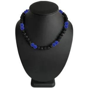 Iced Bling Disco Ball Rhinestone Crystal Bead Baseball Necklace Black Out Collection Royal Blue