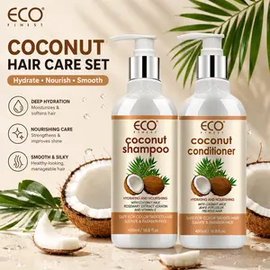 ECO FINEST Coconut Shampoo & Conditioner Set - Large Capacity, Hydrating, Nourishing, Sulfate & Paraben-Free, Plant-Based, Safe for Color-Treated Hair, with Coconut Oil, Hyaluronic Acid, Green Tea, Chamomile & Hair Mask Benefits