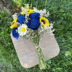 Wood Roses, Daisies, Sunflowers with Dried Babies Breath. Choose your color. Centerpiece for your home. Will last forever!