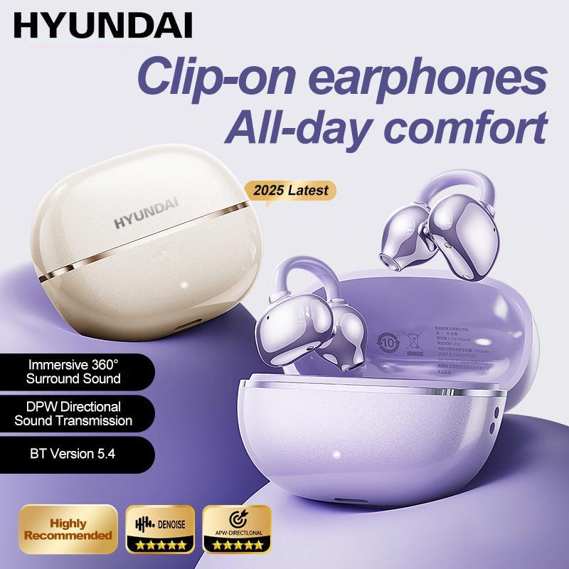 HYUNDAI Earclip C7 Clip-on Design Wireless Earphones, Upgraded Panoramic Sound Headset, Comfortable Wearing & IPX5 Waterproof Sports Earbuds for Work, Fitness