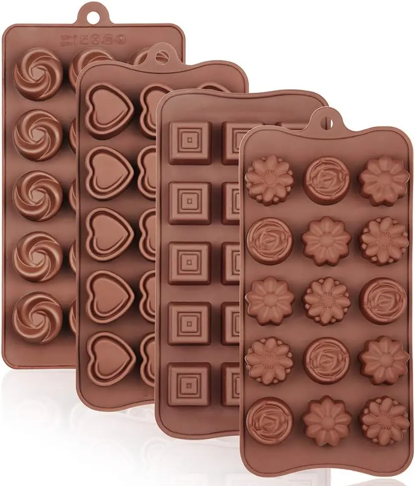 4 Packs Silicone Molds for Chocolate, Food Grade no-stick Baking, candy and butter Mold with different shape