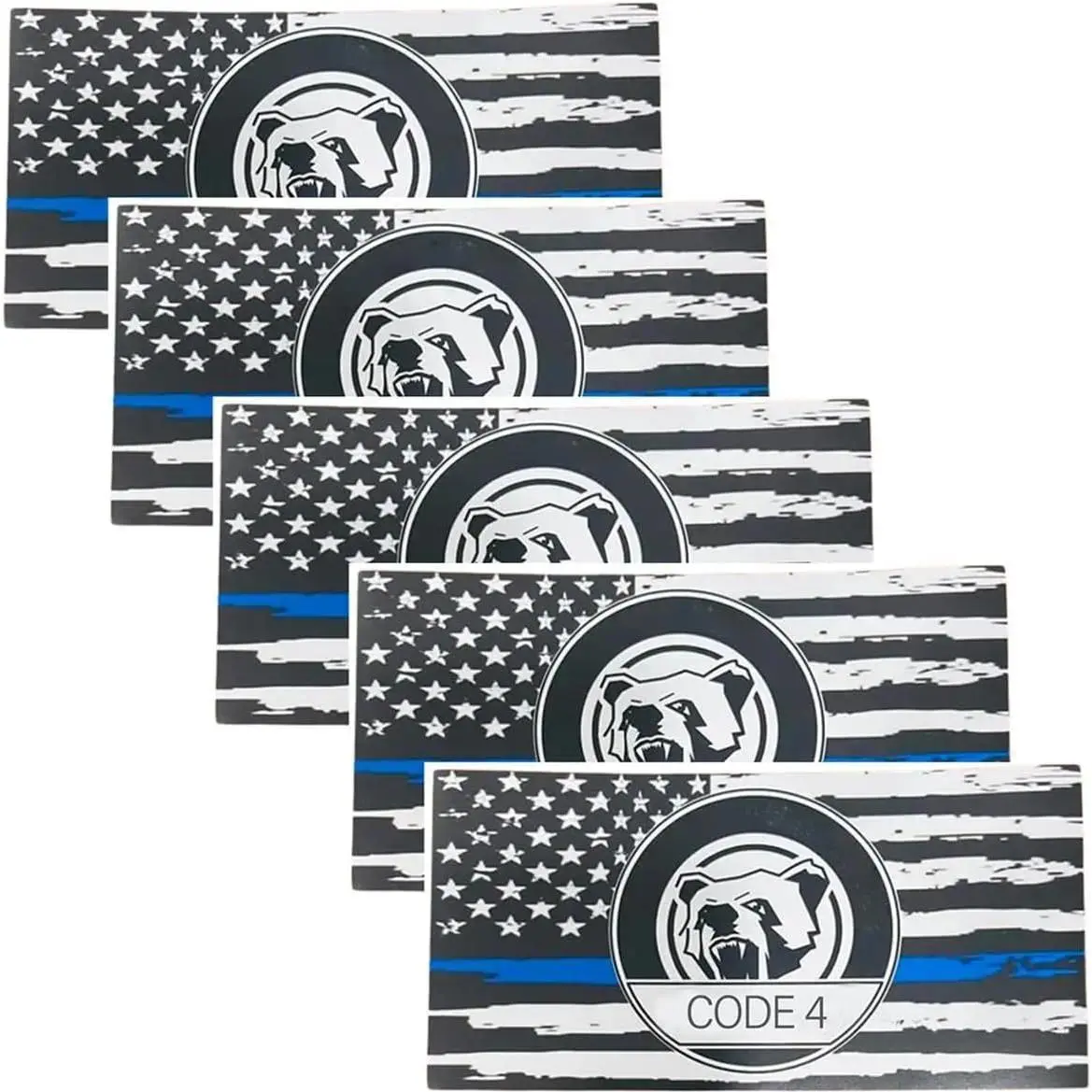 Thin Blue Line Sticker Code 4 American Flag Decal for Cars Trucks Windows Laptops 6X3 Inches Vinyl Black Blue 5PCS Patriotic Vehicle Exterior Decor