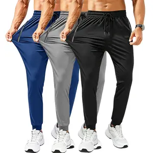 3-Pack Men’s Ice Silk Casual Sports Pants with Zipper Pockets, Skin-Friendly and Comfortable—Essential for Summer and Everyday Wear