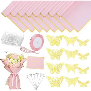93 count Flower Bouquet Wrapping Paper Kits, 20 Sheets  Floral Wrapping Paper 10 Greeting Cards 12  Butterfly 50 Flower Pins 1 Roll Ribbon for Wedding Birthday Mother's Day