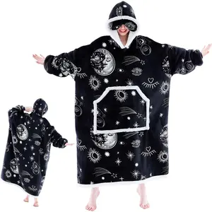 Wearable Blanket Hoodie,  Sherpa Fleece Hooded Sweatshirt with Eye Mask for Adult, Gifts for Women Men