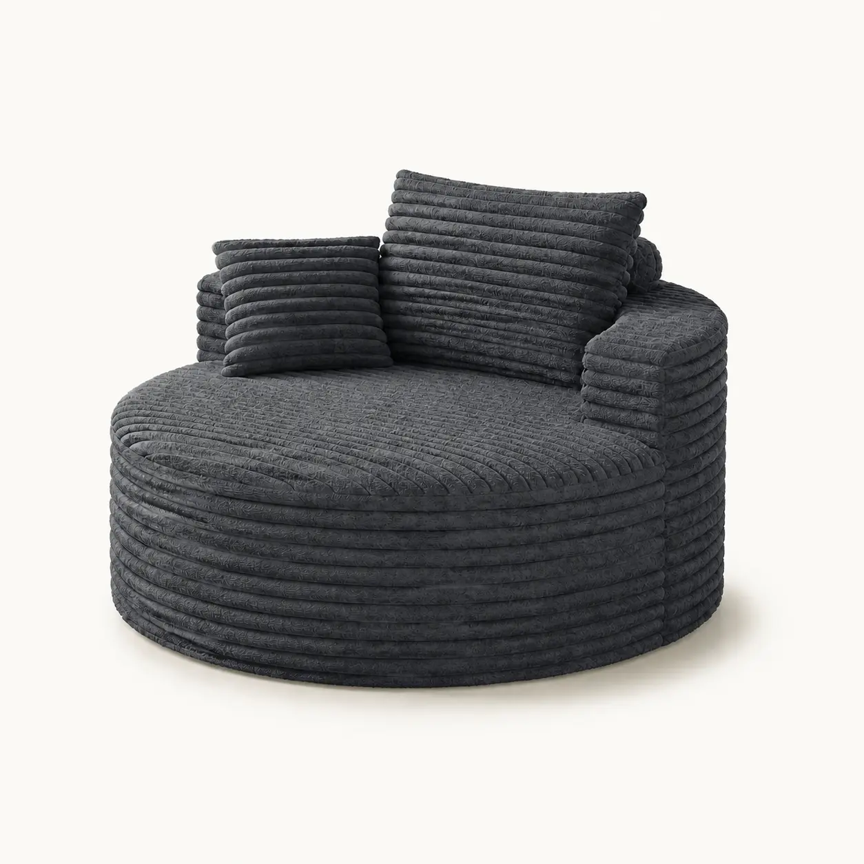 50-Inch Oversized Boneless Lounge Chair, No-Assembly Compressed Round Floor Sofa with Deep Seat, Ribbed Fabric, Padded Arms, Backrest Pillow & Throw Pillow for Bedroom or Apartment