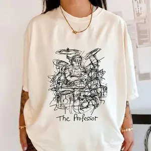 Peart Sketch Rock T-Shirt, The Professor On The Drum Kit, Scribble Art Shirt, Legendary Drummer Band Graphic Tee