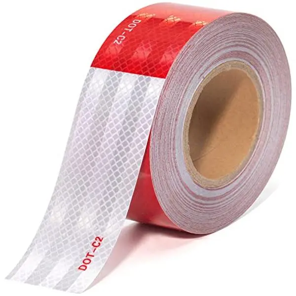 DOT-C2 Reflective Tape 2 Inch X 30 Feet Red White Reflector Adhesive Conspicuity Outdoor Waterproof Tape for Trailers, Trucks, Vehicles, Driveway, Boats, Signs Road Marking Visibility Traffic Safety