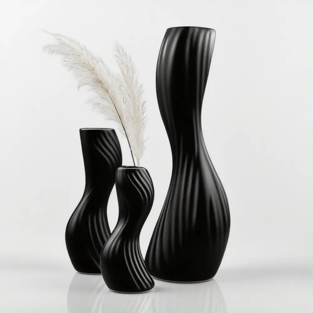 3PC Sculptural Vase Set - Shatterproof Black/White | Abstract Curves for Living Room | Wabi-Sabi Centerpiece | No-Flowers-Needed Decor | Home Decor Vase | Table Decor | Home Decor Accessory | Decorative Vase | Vases Home Decor | Vases For Centerpieces
