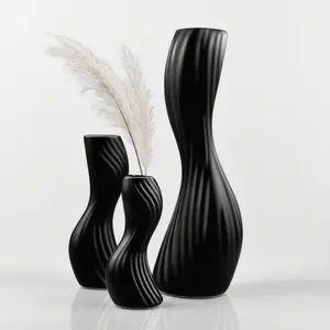 3PC Sculptural Vase Set - Shatterproof Black/White | Abstract Curves for Living Room | Wabi-Sabi Centerpiece | No-Flowers-Needed Decor | Home Decor Vase