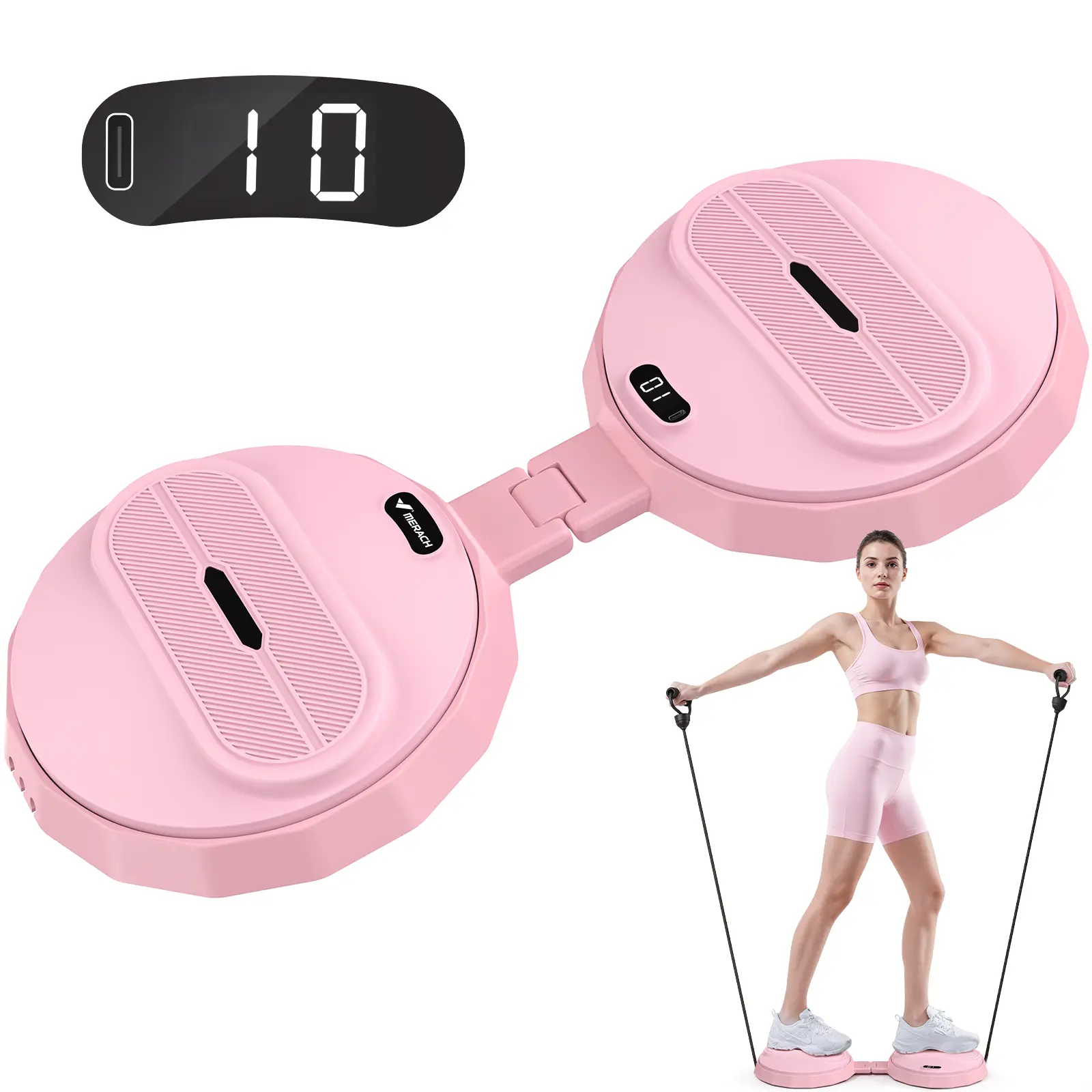 Merach Foldable Twist Board with Resistance Bands & Counter, Portable Waist Twister for Home Gym, 330 lbs Capacity BackToSchool