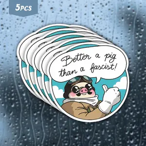 5Pcs "Better a Pig Than a..." Pilot Pig Waterproof Vinyl Sticker, Cute Cartoon Pilot Pig Self-Adhesive Decal, Suitable For Water Bottles, Laptops, Journals, Ideal For Humor Fans, Cute Character Lovers And Bold Vibe Enthusiasts