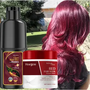 Hair dye set: red hair dye paste+red fixing hair mask, gentle and easy to use, suitable for dyeing red hair, making the hair clean and smooth, deeply moisturizing the hair, making the hair color long-lasting natural formula, quick hair dye, hair dye shamp