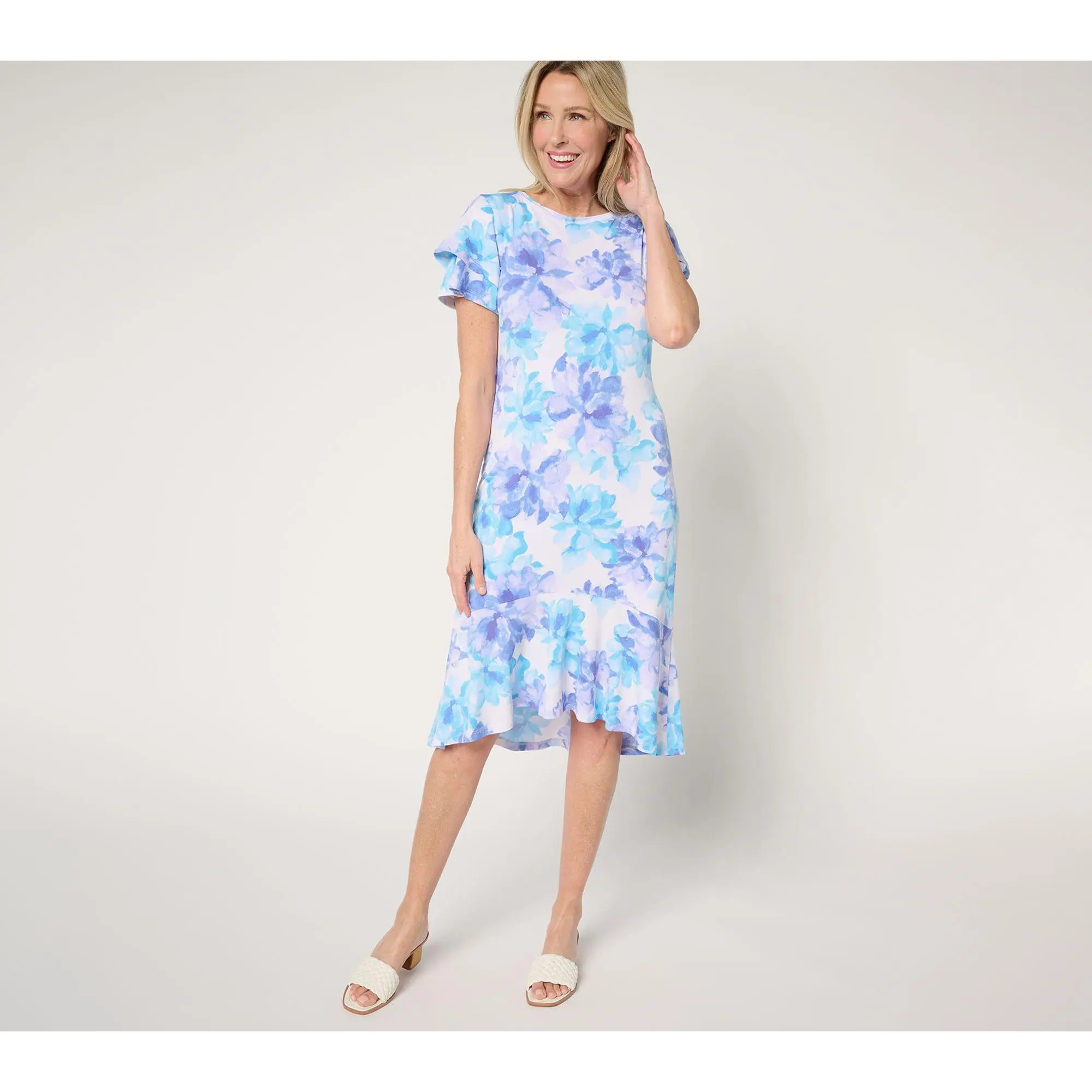 Dennis Basso Regular Caviar Crepe Dress with Ruffle Detail