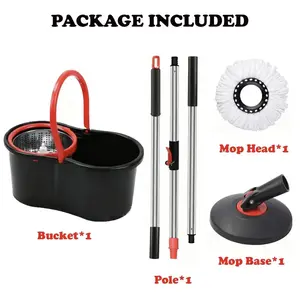 360 Degree Spin Mop and Bucket Set with Wringer Stainless Steel Pole Rotating Mop Head No Replacement Head Needed Efficient Cleaning for Home and Office