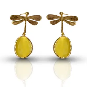 Aurora Mustard Dragonfly Gold Earrings