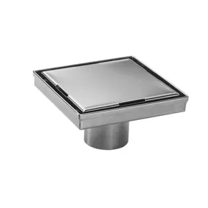 4" Square Shower Drain with Flat Cover, Stainless Steel Shower Floor Drain with 2 in 1 Flat & Tile Insert Cover, Floor Shower Drain with Hair Strainer