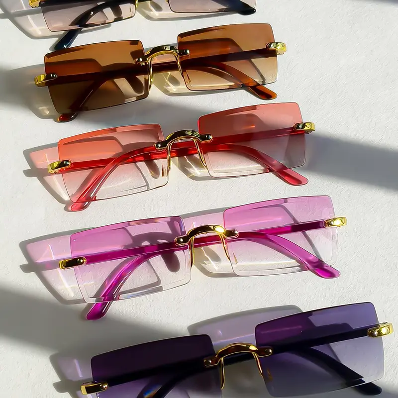 Unisex Summer Vintage Rimless Sunglasses (5 Pairs), Trendy Ombre Color Sunglasses, Trendy Casual Sunglasses, Fashionable Versatile Accessories for Driving & Daily Use, Stylish Glasses, Bold Rectangle Shades, Street Style Shades