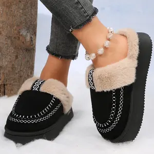Womens Memory Foam Slippers with Cozy Fluff  Bedroom Slippers Indoor Outdoor Rubber Sole Mini Snow Boots