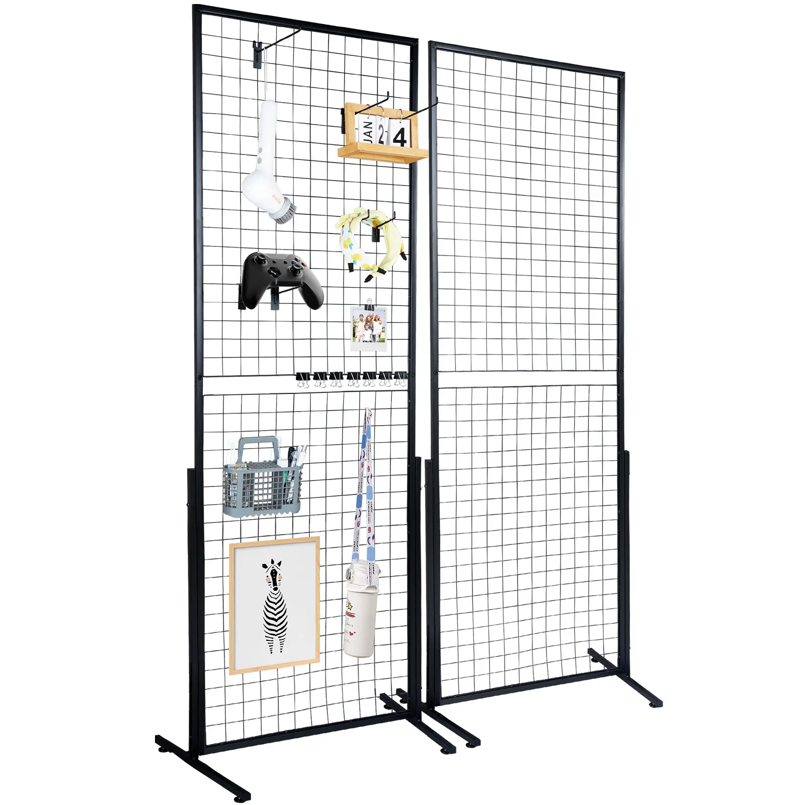 【summerfinds】VEVOR Grid Wall Panels, grid wall display rack for craft show, 2-Pack 1.9×5.4 ft Wire Grid Panels with Wheels & 20 Hooks - Movable Black Gridwall for Retail Display, Home Decor, Storage, Notice Board