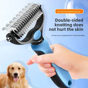 Pet Grooming Brush - Double-Sided, Gentle Shedding and Dematting Undercoat Rake Comb for Dogs and Cats