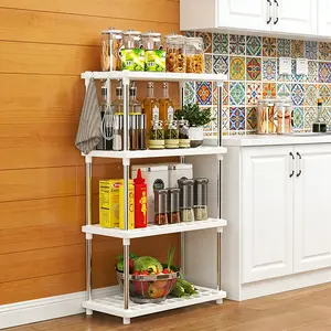Multifunctional Bathroom Floor Storage Rack, 4 Layer Rectangular Organizer, Kitchen Utensils Holder, Drainage Shelf, Toilet Space Saver