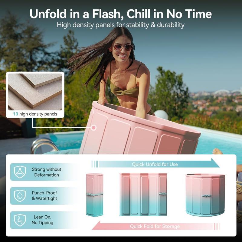 Portable Foldable Ice Bath Tub, Large Size 77 Gal, Fast Muscle Recovery, Home Outdoors Gyms, Quick Opening without Installation, No Water Leakage (Ice/Hot Universal) japanese  soaker  tub