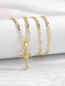 Fashion Brass Jesus Crucifix Pendant Necklace, Vintage Classic Oxidized Zircon Religious Jewelry, Daily Wear Prayer Amulet Gift, Cuban Cross Necklace