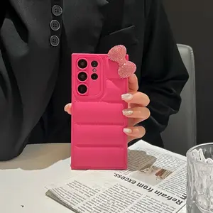 Rhinestone-Encrusted 3D Bow Puffer Phone Case, Minimalist & Stylish Design, Full Shockproof & Durable, Fashionable Protective Cover. Compatible with Samsung A56/A55/A36/A17/A07 and other models.