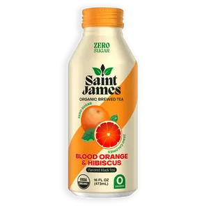 Saint James Organic Blood Orange & Hibiscus Tea 16 FL OZ 473mL Zero Sugar Black Tea with Antioxidants & Polyphenols