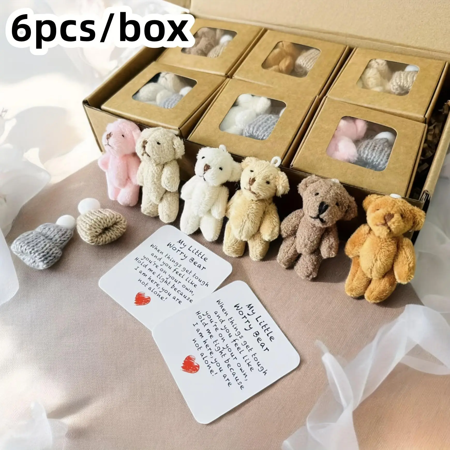 6-Piece Teddy Bear Gift Set with Card, Soft Plush Toys, Stuffed Animal, Perfect for Weddings, Christmas, New Year, High-Quality Fill, Cozy Touch, Soft Cuddly Gift
