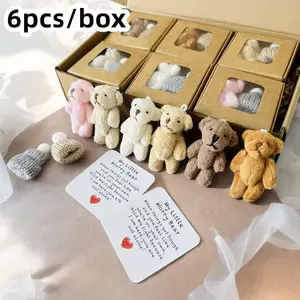 6-Piece Teddy Bear Gift Set with Card, Soft Plush Toys, Stuffed Animal, Perfect for Weddings, Christmas, New Year, High-Quality Fill, Cozy Touch