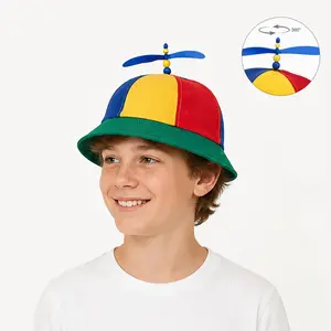 Colorful Propeller Bucket Hat, Spinning Top Party Hat with Wide Brim, Fun Novelty Headwear for Carnivals, Schools, Festivals, Photo Booths