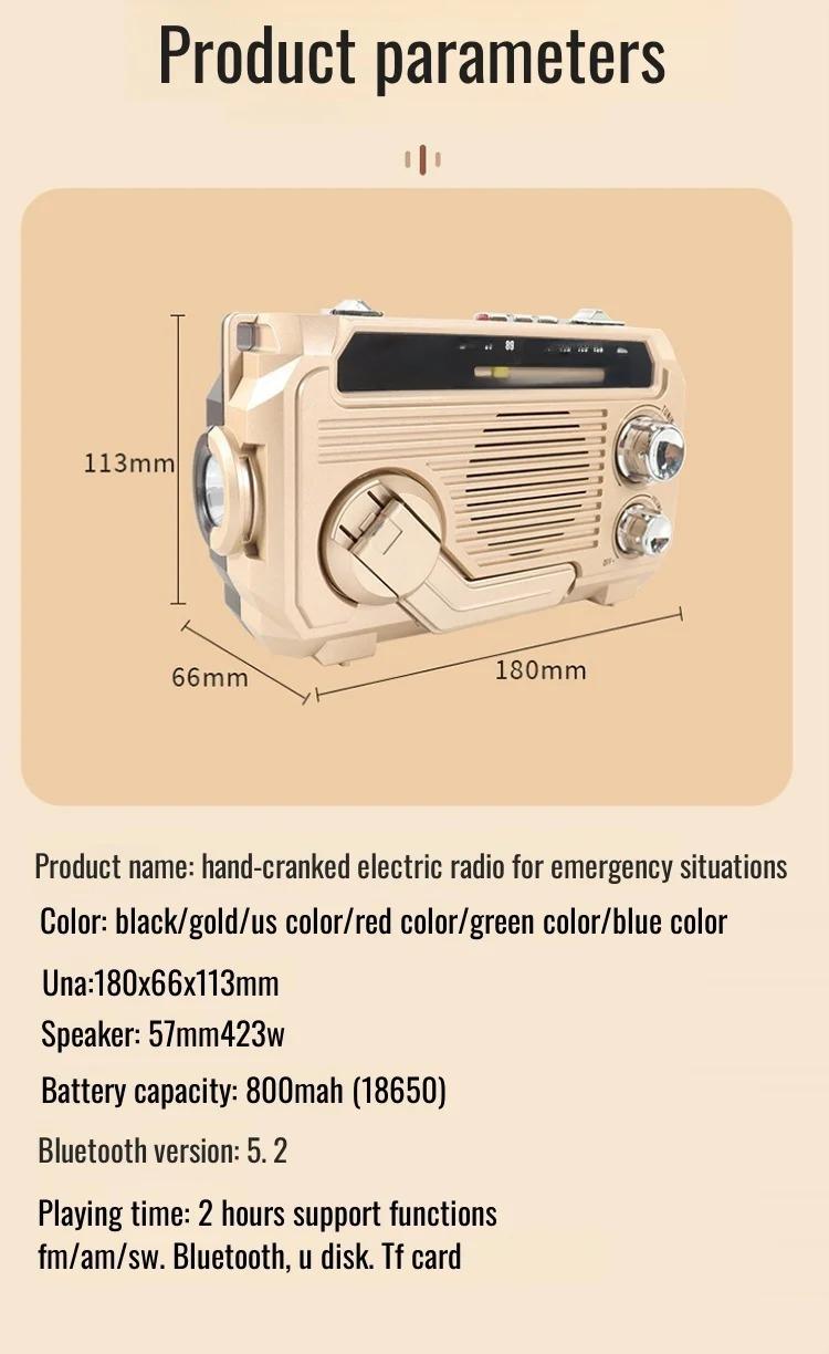 Emergency Weather Alert Radio Hand Crank Radio Emergency Weather Radio Portable Power Bank Usb/Solar/Hand Crank Charging, Bluetooth Loud Volume