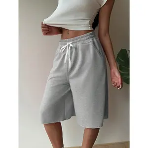 Wide Leg Sweat Shorts Drawstring Casual Lounge Sports Knee Length Bermuda Shorts