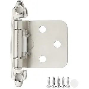 30 Pack 15 Pair Brushed Nickel Self Closing Cabinet Hinges - 1/2 inch Overlay Semi-Concealed Silver Face Mount Cabinet Door Hinges with Door Bumper, Kitchen Cabinet Hardware
