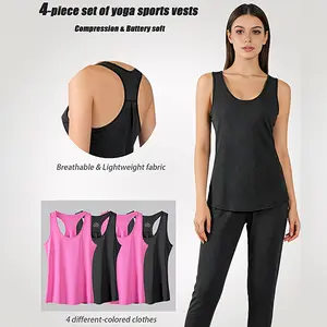 4 Pcs/Pack Women's Summer Racerback Tank Tops - Breathable Quick Dry Activewear bra sport sporty t shirt