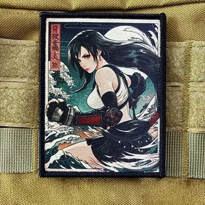 Anime Game Tifa Patch Badge, Japanese Style Anime Character Morale Patch, Hook Magic Tape, High-Definition Print, Outdoor Backpack Decoration