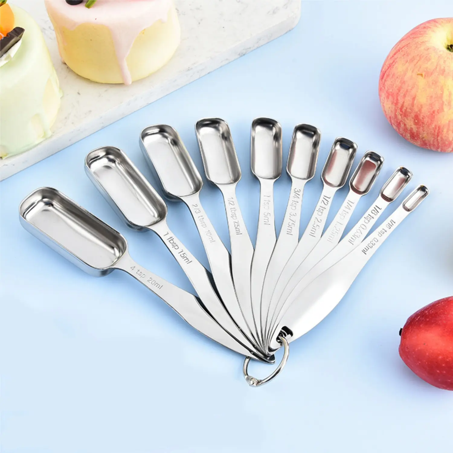 10Pack Stainless Steel Measuring Spoons with Leveler Rectangular Metal Teaspoon & Tablespoon Measuring Spoons for Dry & Liquid Ingredients, Fits in Spice Jars, Long Handle - Home Improvement.