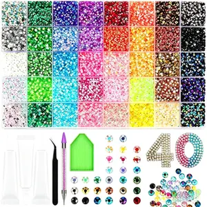 35000Pcs 40 Colors Jelly Rhinestones, 3mm Multicolor Resin Flatback Gems with Sticking Tools, Bedazzling Kit for Diamond Art, Shoes, Nail Art & Crafts
