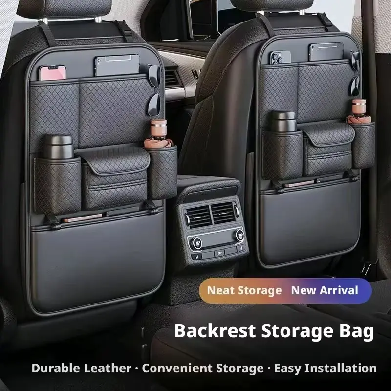 Car Seat Back Organizer - High-Capacity Multi-Pocket Backseat Storage Bag Wear-Resistant Anti-Kick Mat for Vehicle Inter
