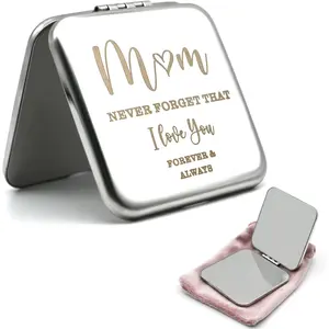 Ideal Gifts for Mom Engraved Compact Mirror, Unique Mom Gifts from Daughter Son, Portable Double-Sided Cosmetic Mirror, Sentimental Mothers Day Birthday Gifts for Mother, Metal Pocket Makeup Mirror