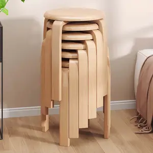 [Bellemave] 18" Stackable Stool, Round Stacking Backless Nesting Stools, Anti-Slip Felt Pad,School Chairs, Suitable for classrooms, Dining Rooms, Kitchens, Natural