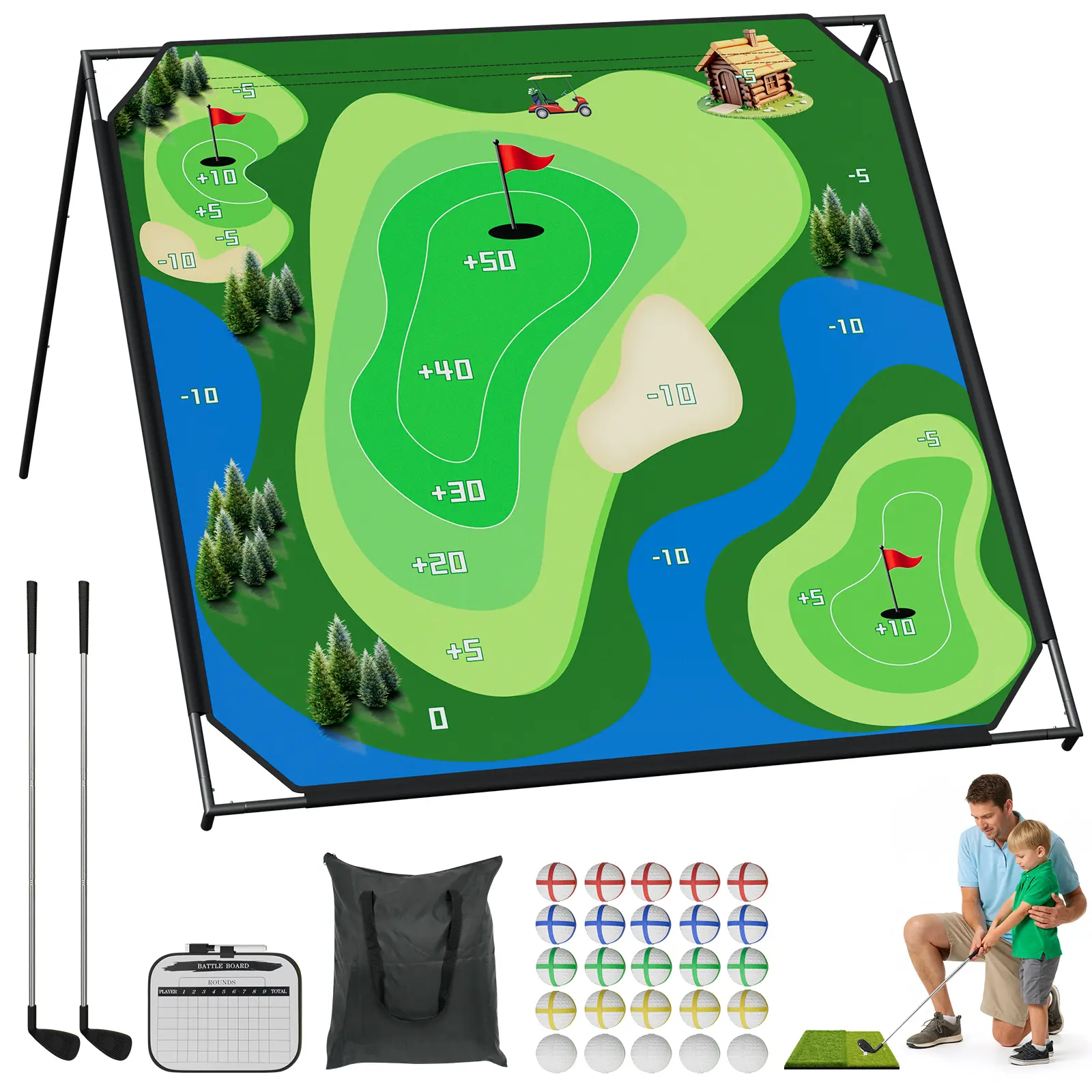 Lilypelle Golf Chipping Game with Stand, 7ft  Large Hitting Mat, 25 Sticky Balls, Indoor Outdoor Golf Target Game for Adults & Kids, Fun Backyard Practice and Perfect Gift for Golf Lovers deskmakeover