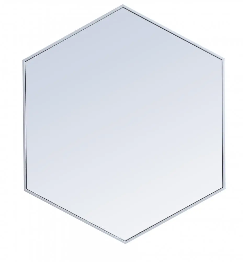 Elegant Decor MR4538S Hanging Hexagon Mirror - Contemporary Room Decor, 38 in. Silver Metal Frame, Beveled Edge Glass Surface, 37.125x31.25x0.16 in. Hexagon Shape Dimensions