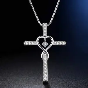 Cross Birthstone Pendant Necklace for men and women moissanite